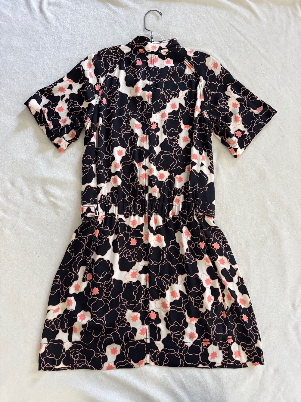 Diane Von Furstenberg Black Dress with Cream and Salmon Floral Print